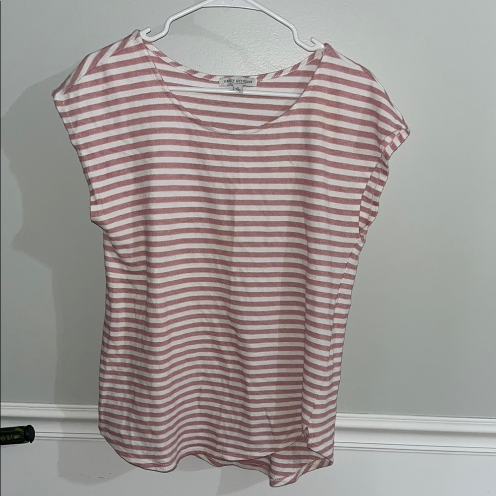 Green Envelope Pink and White Cap Sleeve T-Shirt